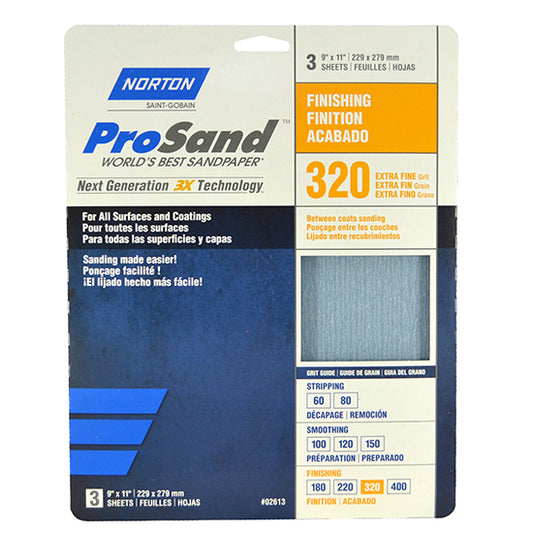 Norton 9" x 11" ProSand Sanding Sheet 320-Grit, 3-Pack