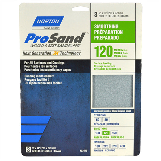 Norton 9" x 11" ProSand Sanding Sheet 120-Grit, 3-Pack