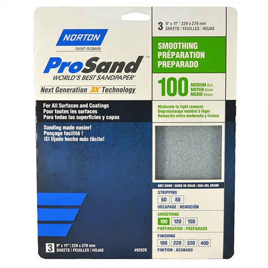 Norton 9" x 11" ProSand Sanding Sheet 100-Grit, 3-Pack