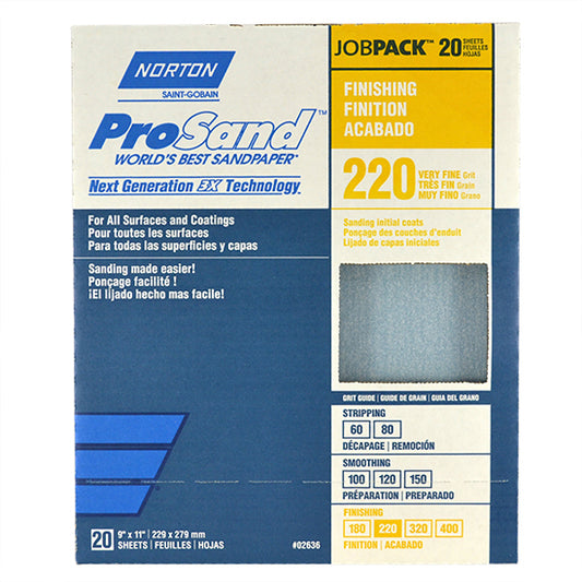 Norton 9" X 11" ProSand Sanding Sheet 220-Grit, 20-Pack